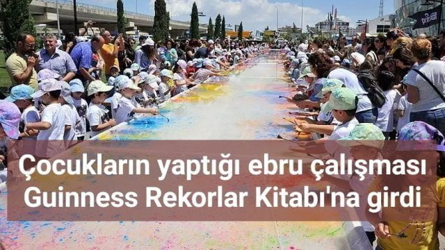Çocukların yaptığı ebru çalışmasına rekor tescili