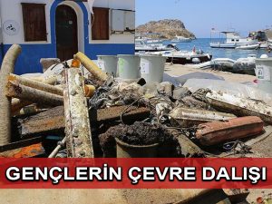 Bodrum sularına atılan çöpler genç  gönüllü dalgıç ve kara ekibiyle toplandı