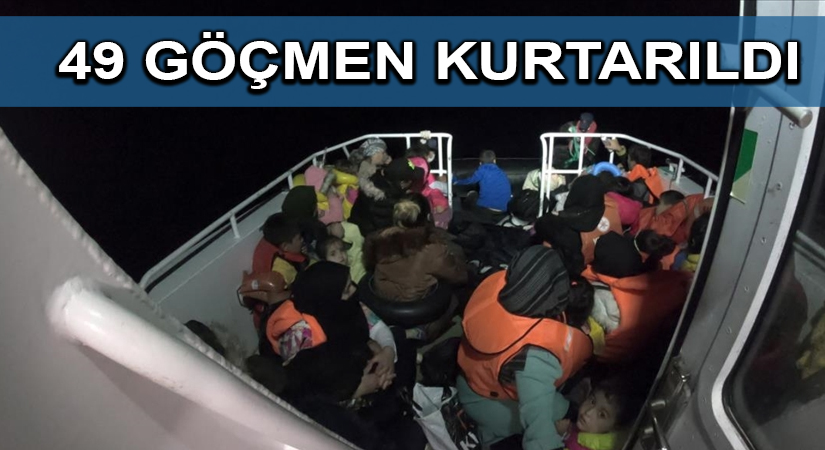 Ayvalık açıklarında lastik botta bulunan 49 düzensiz göçmen kurtarıldı