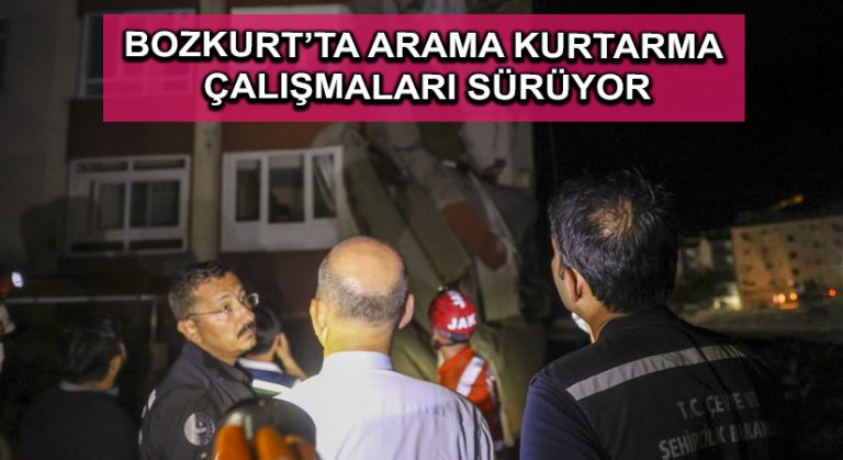 Bozkurt ilçesinde sel nedeniyle yıkılan apartmanda arama kurtarma çalışmaları sürüyor