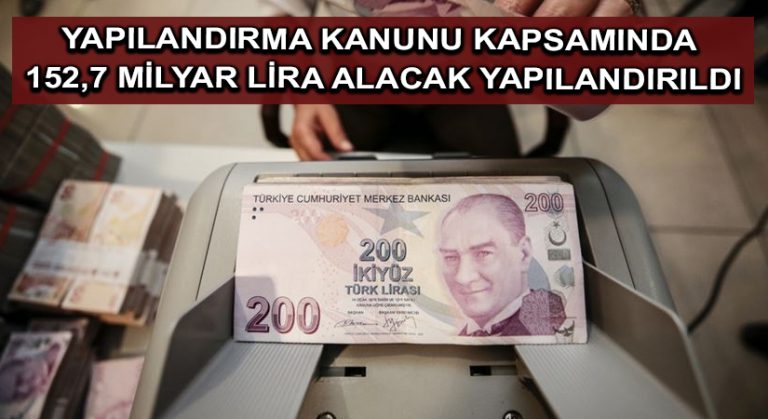 Yapılandırma Kanunu kapsamında 152,7 milyar lira alacak yapılandırıldı