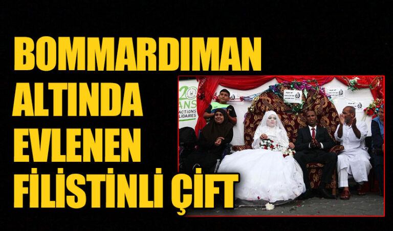 BOMBARDIMAN ALTINDA EVLENEN FİLİSTİNLİ ÇİFT.