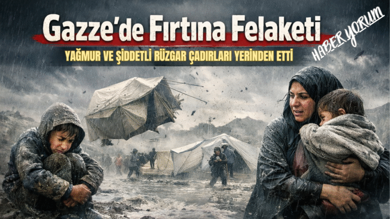Gazze’de Fırtına Felaketi: Yağmur ve Şiddetli Rüzgâr Çadırları Yerinden Söktü