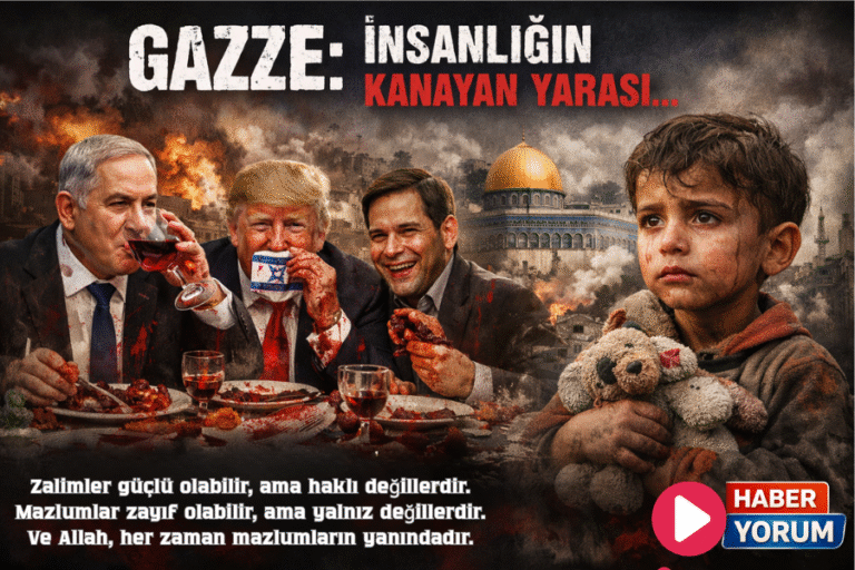 ABD’DE GAZZE PROTESTOSU: LİDER MASKELERİYLE SEMBOLİK “KANLI SOFRA” PERFORMANSI