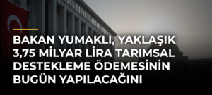 Bakan Yumaklı, yaklaşık 3,75 milyar lira tarımsal destekleme ödemesinin bugün yapılacağını bildirdi
