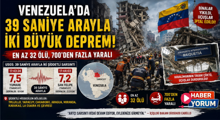 Venezuela’da 39 Saniye Arayla İki Büyük Deprem: En Az 32 Kişi Hayatını Kaybetti