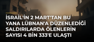 İsrail’in 2 Mart’tan Bu Yana Lübnan’a Düzenlediği Saldırılarda Ölenlerin Sayısı 4 Bin 333’e Ulaştı