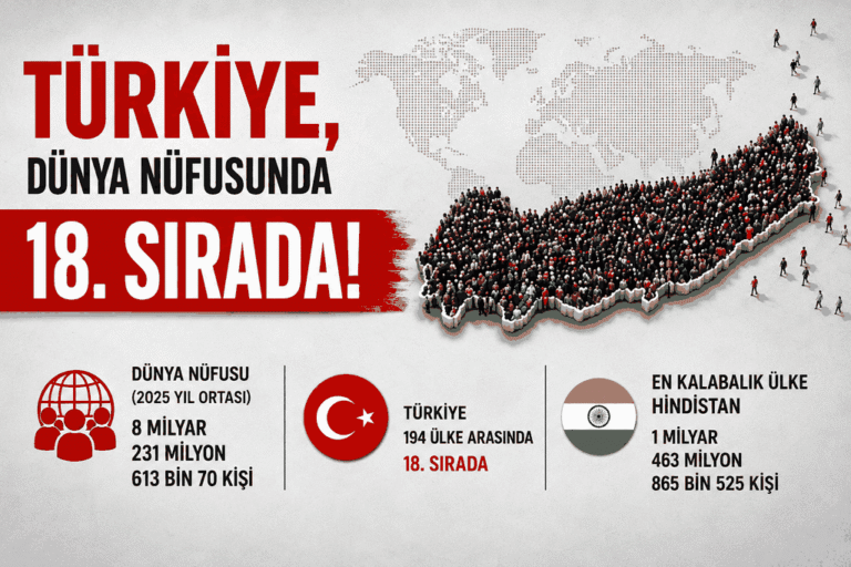 DÜNYA NÜFUSU, TÜRKİYE’NİN SIRALAMADAKİ YERİ