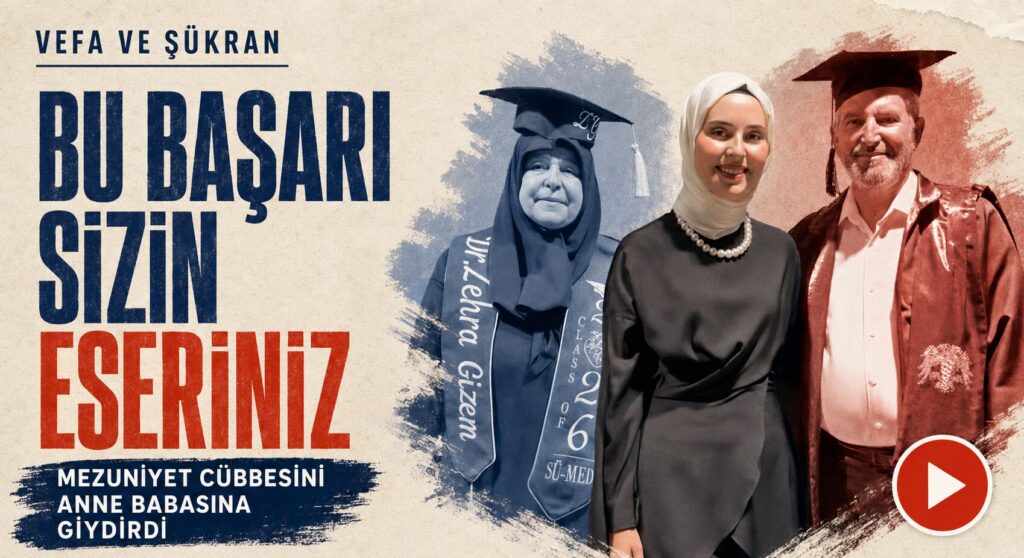 MEZUNİYET CÜBBESİNİ ANNE BABASINA GİYDİRDİ