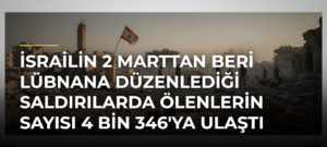 İsrailin 2 Marttan beri Lübnana düzenlediği saldırılarda ölenlerin sayısı 4 bin 346’ya ulaştı