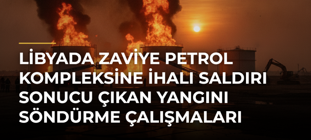 Libyada Zaviye Petrol Kompleksine İHAlı saldırı sonucu çıkan yangını söndürme çalışmaları sürüyor